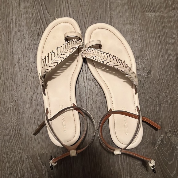 Coach Toe Ring Flat Leather Sandals Ankle Strap - Picture 3 of 5